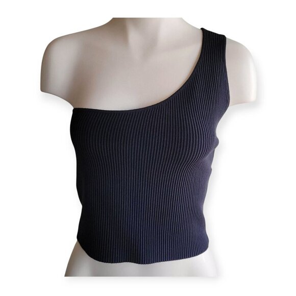 Sleek Black Ribbed Knit One-Shoulder Contour Tank NSR size L NWT - Picture 2 of 12